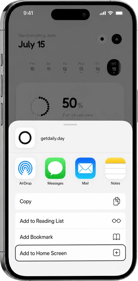 Step 2 — choose Add to Home Screen